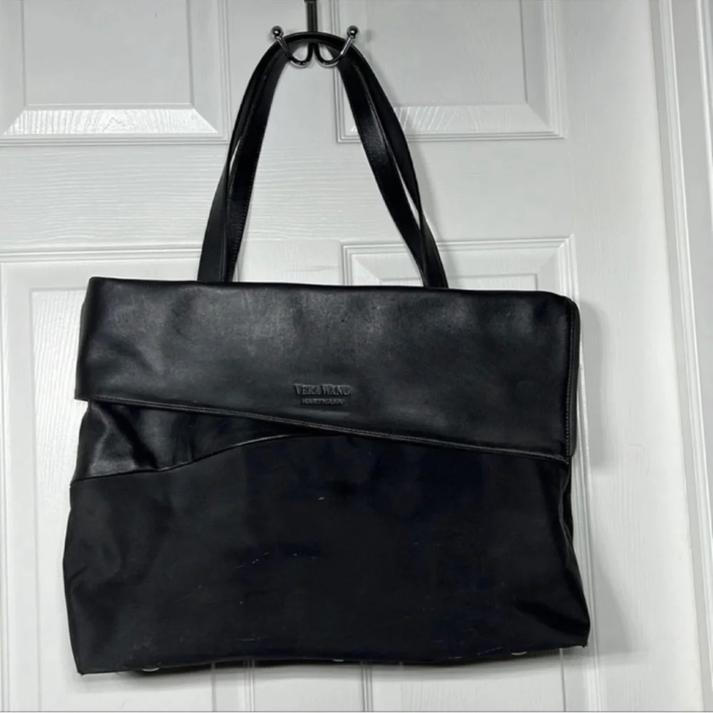 VERA WANG SIGNATURE Convertible Leather & Nylon Work Tote EUC
